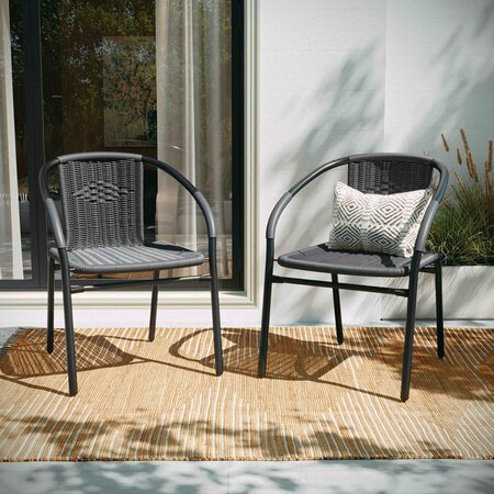 FLASH FURNITURE Lila 2 Pack Gray Rattan Indoor-Outdoor Restaurant Stack Chair 2-TLH-037-GY-GG